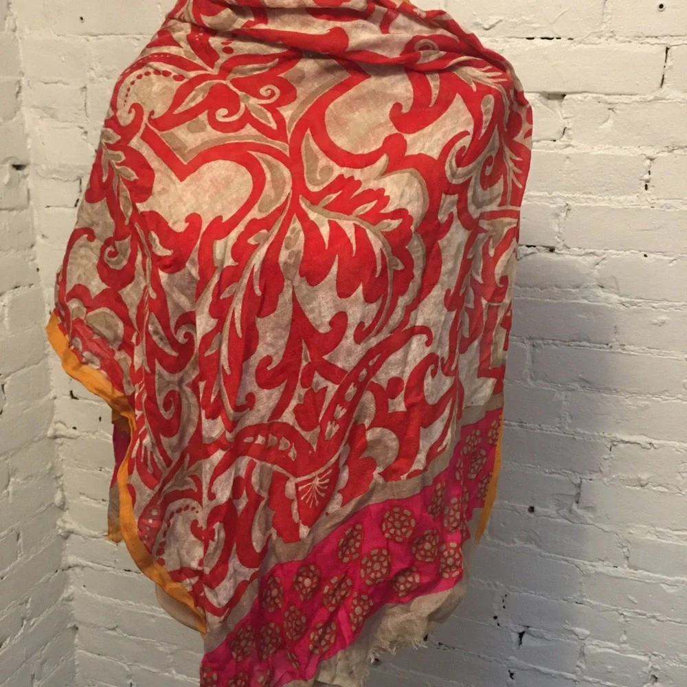Kinross Cashmere cashmere & silk wrap scarf red print